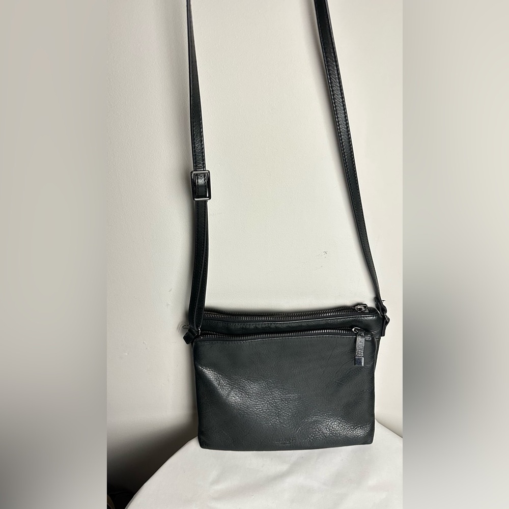 Margot Black Leather Messenger Bag with Adjustable Strap